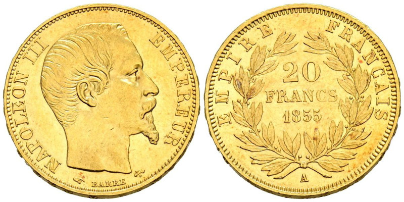 FRANCIA, Napoleón III (1852-1870). 20 Francos. 1855. París A. (Km#781.1). MBC.