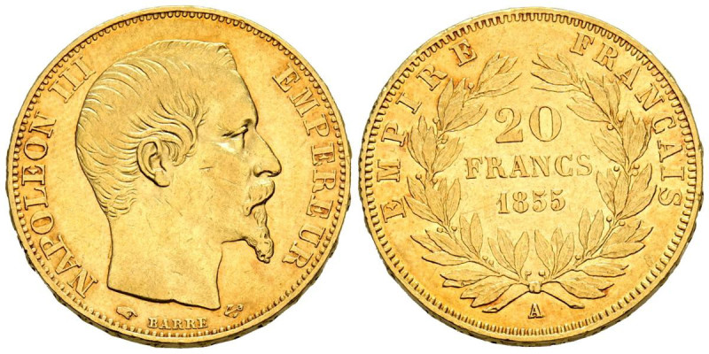 FRANCIA, Napoleón III (1852-1870). 20 Francos. 1855. París A. (Km#781.1). MBC-....