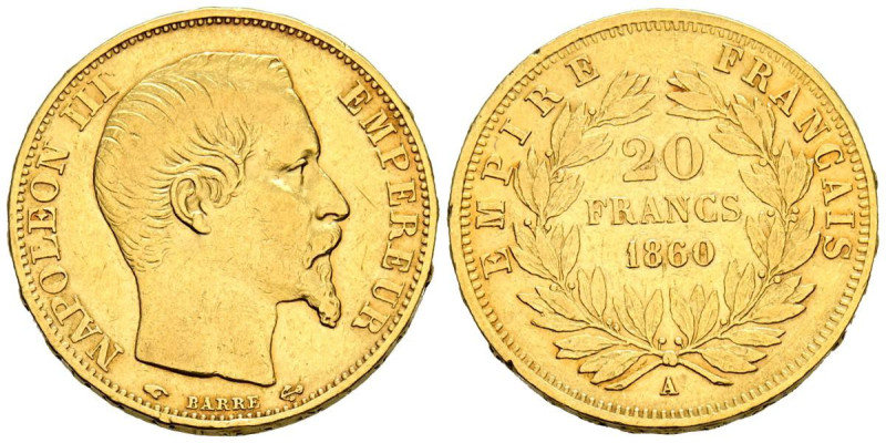 FRANCIA, Napoleón III (1852-1870). 20 Francos. 1860. París A. (Km#781.1). MBC-....