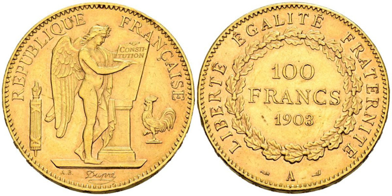 FRANCIA, Tercera República (1871-1940). 100 Francos. 1903. París A. (Km#832). EB...