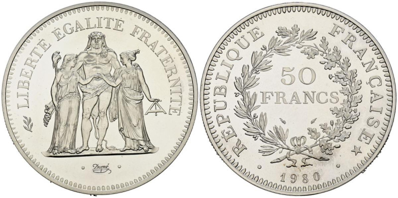 FRANCIA, 5º República. 50 Francos. (Ar. 60,64g/41mm). 1980. (Km#P680). Piedfort....