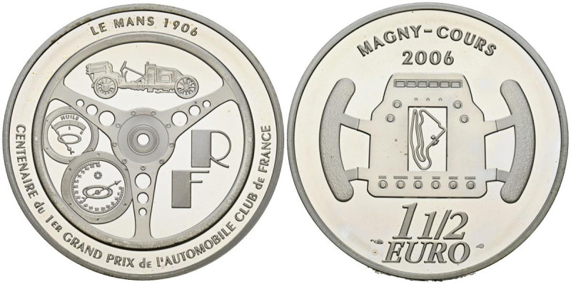 FRANCIA. 1 1/2 Euro. (Ar. 22,35g/37mm). 2006. Centenario del primer Gran Premio ...