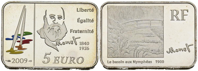 FRANCIA. 5 Euro. (Ar. 14,98g/30mm). 2009. Claude Monet . (Km#1625). PROOF. Inclu...