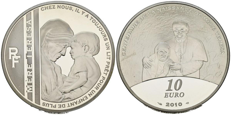 FRANCIA. 10 Euro. (Ar. 22,20g/37mm). 2010. Centenario del nacimiento de la Madre...