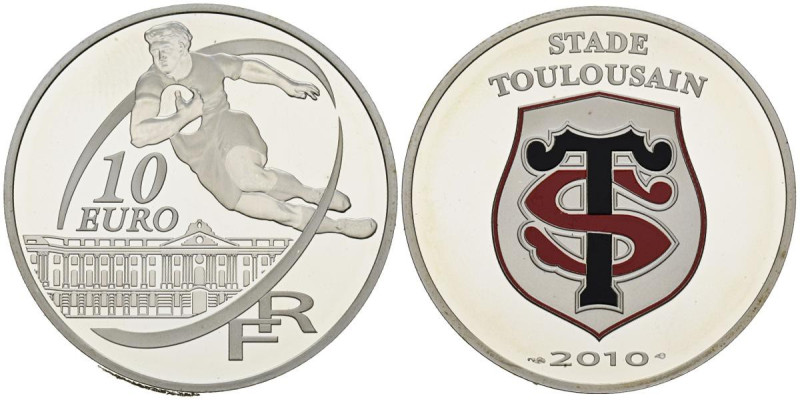 FRANCIA. 10 Euro. (Ar. 22,41g/37mm). 2010. Stade Toulousain Rugby. (Km#1722). PR...