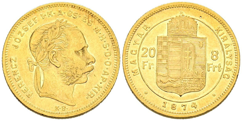 HUNGRIA, Francisco José I (1848-1916). 8 Florines. 1874. Kremnitz. (Km#455.1). M...