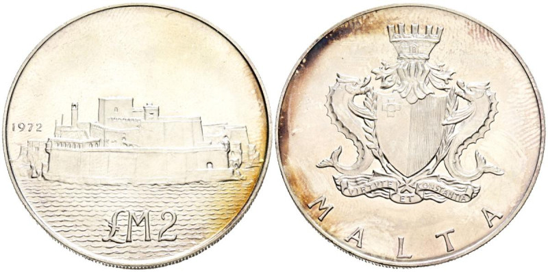 MALTA. 2 Liras (Ar. 19,95g/38mm). 1972. Fuerte de San Ángelo. (Km#14). EBC+.