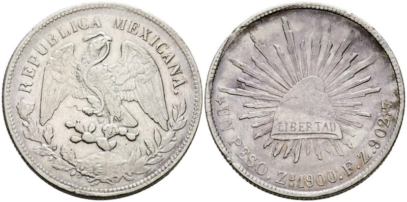 MÉXICO. 1 Peso. (Ar. 27,04g/39mm). 1900. Zacatecas FZ. (Km#409.3). MBC+.