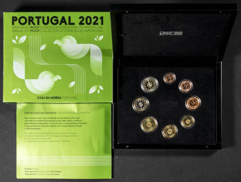 PORTUGAL. Estuche original y completo de las Serie de Euros de 2021. 8 Valores e...