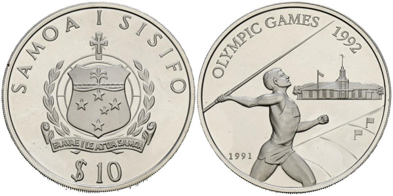 SAMOA. 10 Tala (Ar. 31,28g/39mm). 1991. Juegos Olímpicos Barcelona 92. (Km#85). ...