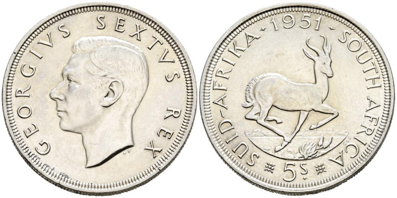 SUDÁFRICA. 5 Shillings. (Ar. 28,30g /38mm). 1951. George VI. (Km#40.2). EBC. Lig...