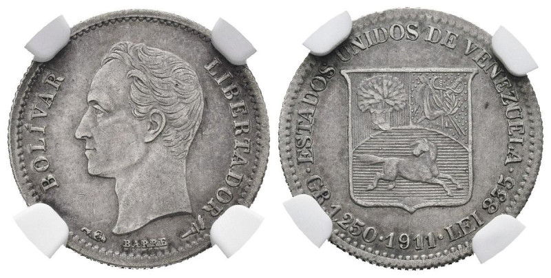 ESTADOS UNIDOS DE VENEZUELA. 1/4 de Bolívar. (Ar. 1,25g/15mm). 1911. (Km#Y20). E...