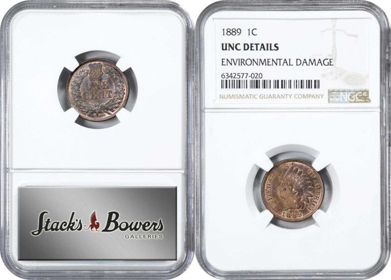 Lot of (2) 1880s Indian Cents. Unc Details--Environmental Damage (NGC).

Inclu...