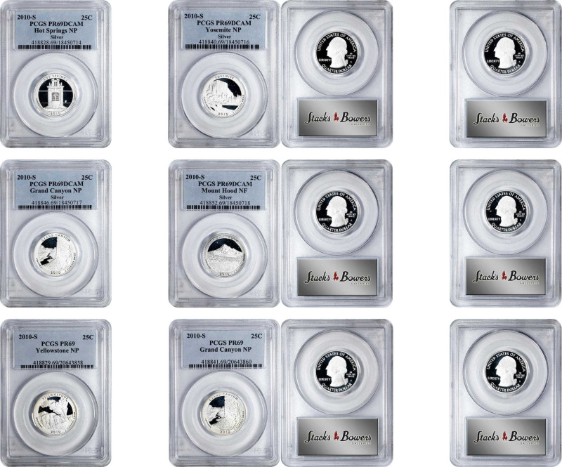 Lot of (6) 2010-S America the Beautiful Quarters. Silver. Proof-69 Deep Cameo (P...