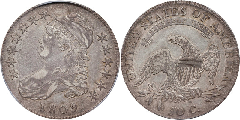 1809 Capped Bust Half Dollar. O-102. Rarity-1. Die State 102.2. XXXX Edge. EF De...