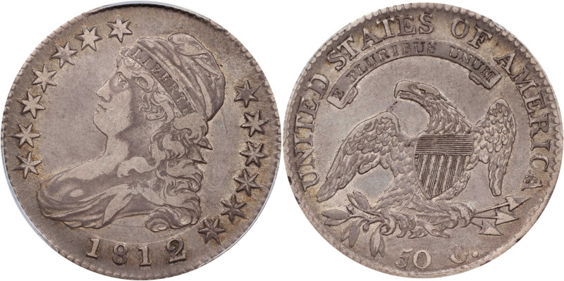 1812/1 Capped Bust Half Dollar. O-102a. Rarity-2. Die State 102.2. Small 8. VF D...