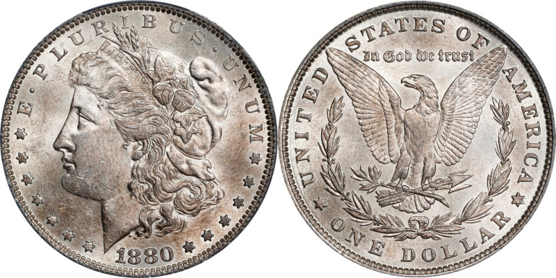 1880 Morgan Silver Dollar. VAM-6. Top 100 Variety. Second 8/7, Spikes Overdate. ...