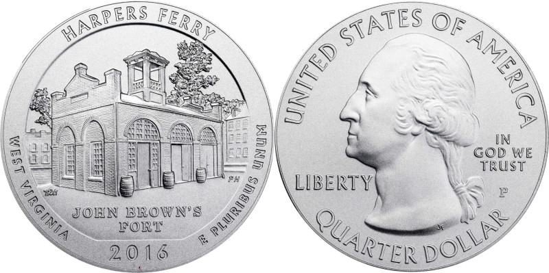 2016-P America the Beautiful Silver Bullion Coin. Harpers Ferry National Histori...