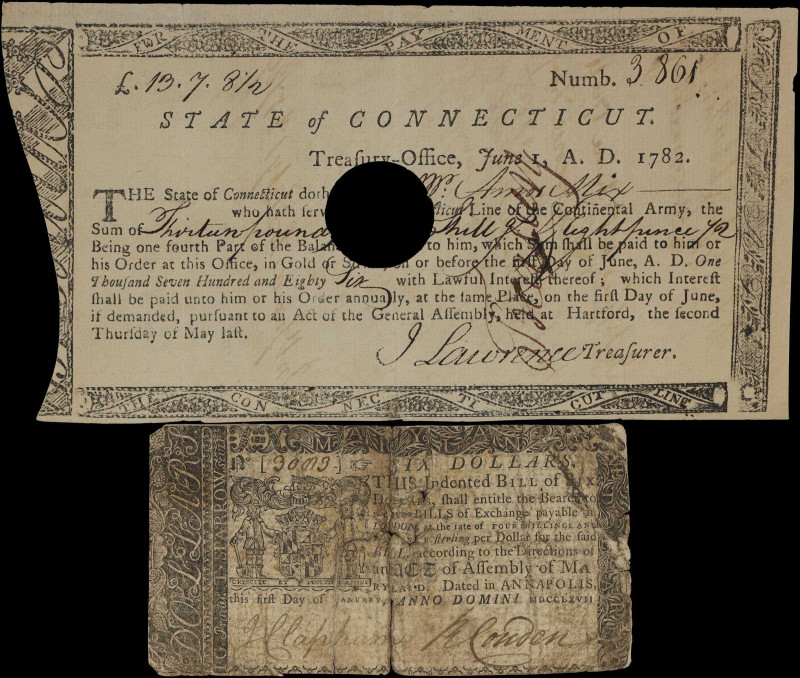 Lot of (2) CT-Unlisted & MD-47. Connecticut & Maryland. January 1, 1767 to June ...