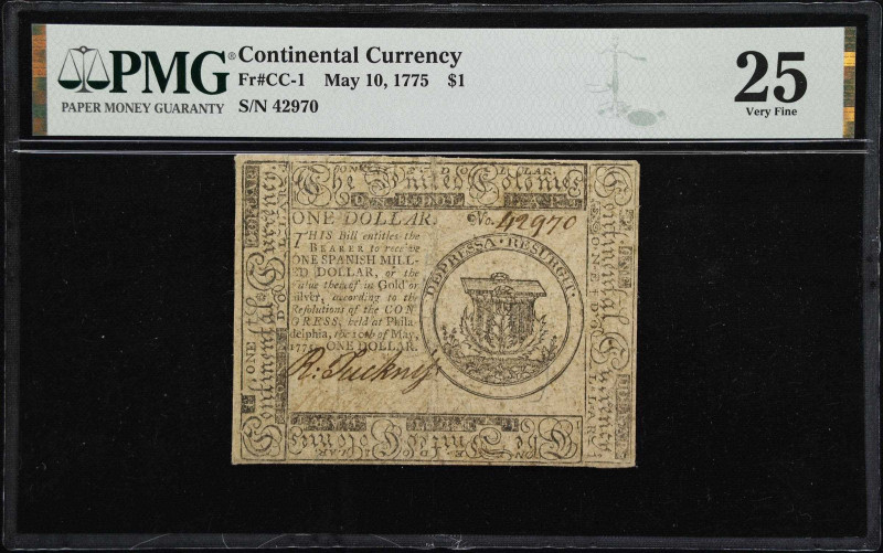 CC-1. Continental Currency. May 10, 1775. $1. PMG Very Fine 25.

No. 42970. A ...