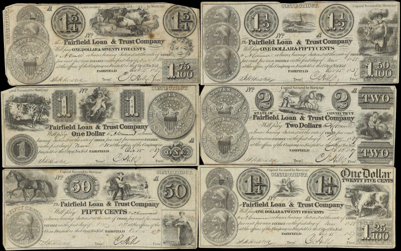 Lot of (6) Fairfield, Connecticut. Fairfield Loan & Trust Company. 1837 50 Cents...