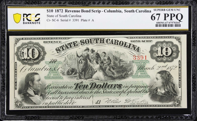 Columbia, South Carolina. State of South Carolina. 1872 $10. PCGS Banknote Super...