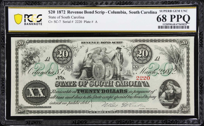 Columbia, South Carolina. State of South Carolina. 1872 $20. PCGS Banknote Super...