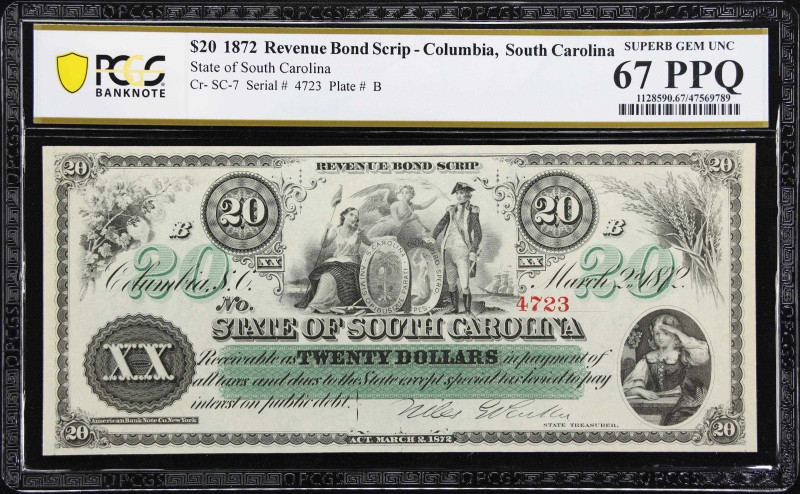 Columbia, South Carolina. State of South Carolina. 1872 $20. PCGS Banknote Super...