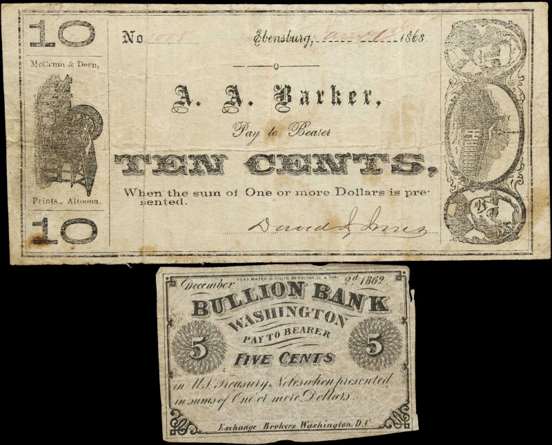 Lot of (2) Washington & Ebensburg, District of Columbia & Pennsylvania. Bullion ...