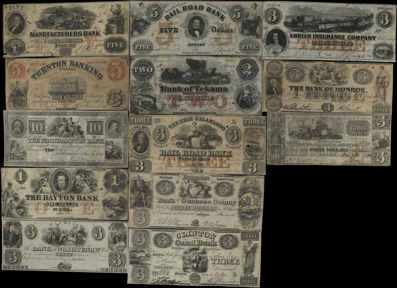 Lot of (13) Mixed Obsoletes. 1833-87 $1, $2, $3, $5 & $10. Very Good to Very Fin...