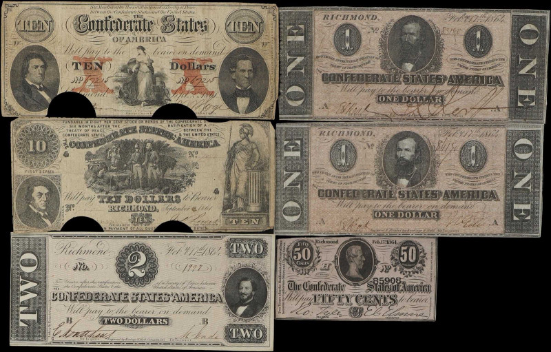 Lot of (6) T-26, T-30, T-70, T-71 & T-72. Confederate Currency. 1861-64 50 Cents...