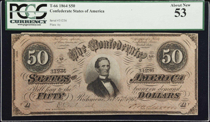 T-66. Confederate Currency. 1864 $50. PCGS Currency About New 53.

A very ligh...