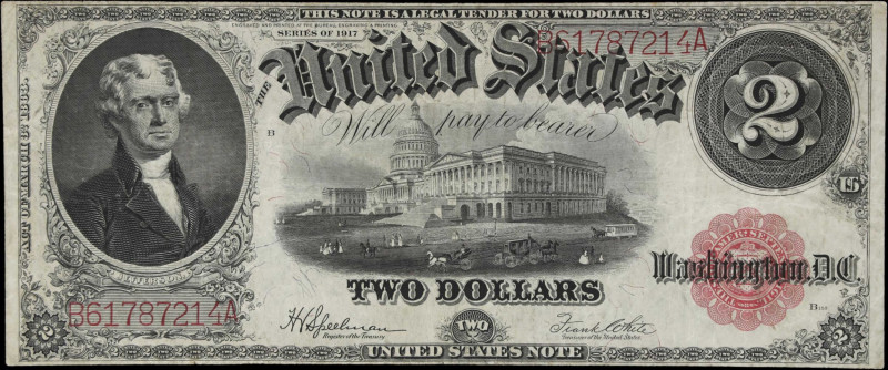 Fr. 60. 1917 $2 Legal Tender Note. Very Fine.

An evenly circulated example of...