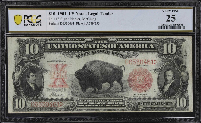 Fr. 118. 1901 $10 Legal Tender Note. PCGS Banknote Very Fine 25.

Comparativel...