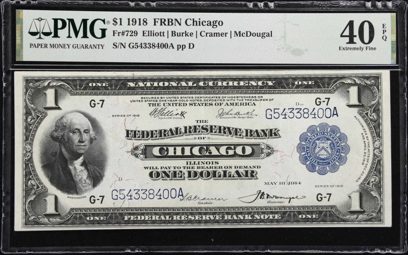 Fr. 729. 1918 $1 Federal Reserve Bank Note. Chicago. PMG Extremely Fine 40 EPQ....