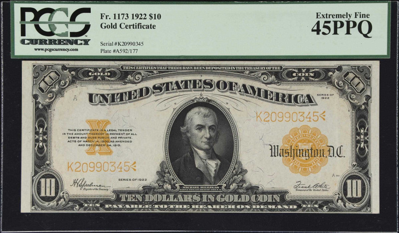 Fr. 1173. 1922 $10 Gold Certificate. PCGS Currency 45 PPQ.

A bright example o...