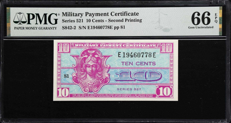 Military Payment Certificate. Series 521. 10 Cents. PMG Gem Uncirculated 66 EPQ....