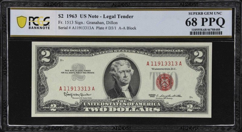 Fr. 1513. 1963 $2 Legal Tender Note. PCGS Banknote Superb Gem Uncirculated 68 PP...