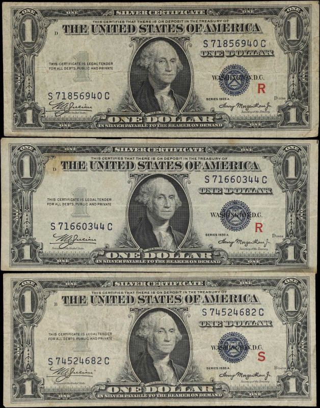 Lot of (3) Fr. 1609 & 1610. 1935A $1 Silver Certificates. (R) & (S) Experimental...