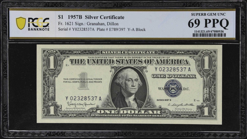 Fr. 1621. 1957B $1 Silver Certificate. PCGS Banknote Superb Gem Uncirculated 69 ...