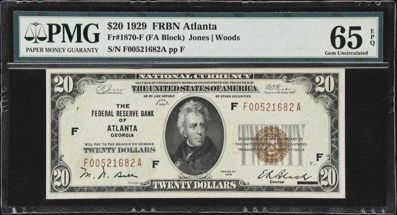 Fr. 1870-F. 1929 $20 Federal Reserve Bank Note. Atlanta. PMG Gem Uncirculated 65...