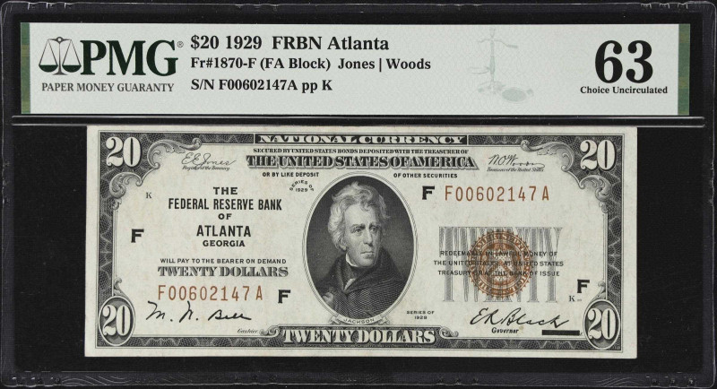 Fr. 1870-F. 1929 $20 Federal Reserve Bank Note. Atlanta. PMG Choice Uncirculated...