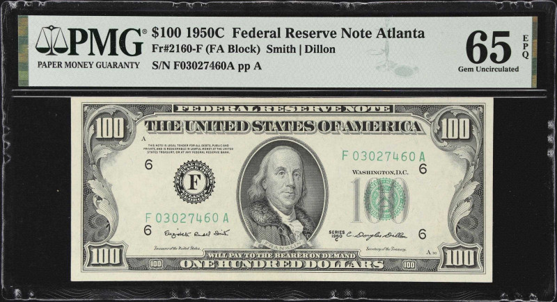 Fr. 2160-F. 1950C $100 Federal Reserve Note. Atlanta. PMG Gem Uncirculated 65 EP...