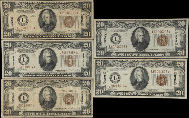 Lot of (5) Fr. 2304m. 1934 $20 Hawaii Emergency Notes. Fine to Very Fine.

An ...