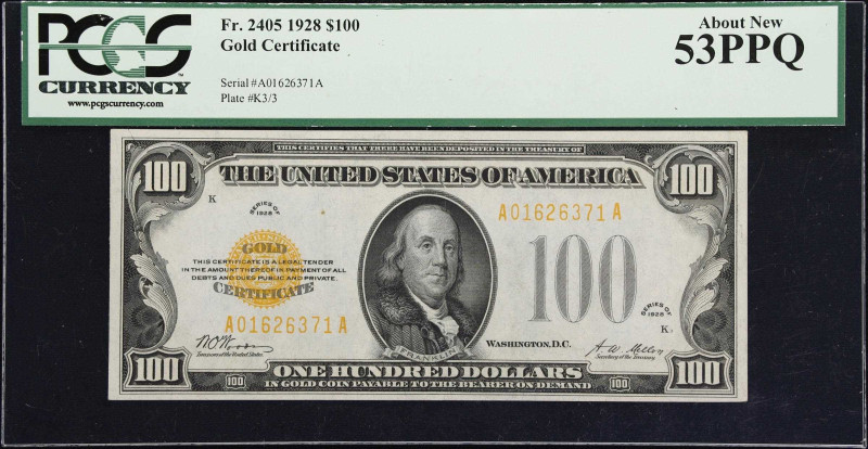 Fr. 2405. 1928 $100 Gold Certificate. PCGS Currency About New 53 PPQ.

Always ...