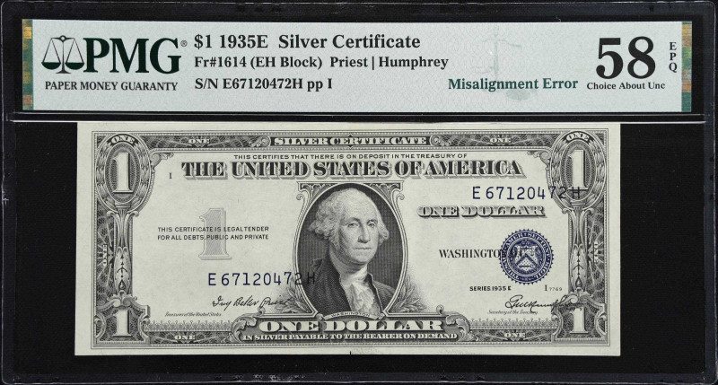 Fr. 1614. 1935E $1 Silver Certificate. PMG Choice About Uncirculated 58 EPQ. Mis...