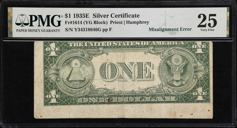 Fr. 1614. 1935E $1 Silver Certificate. PMG Very Fine 25. Misalignment Error.

...