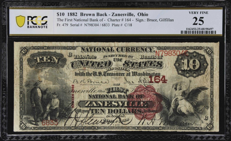 Zanesville, Ohio. $10 1882 Brown Back. Fr. 479. The First NB. Charter #164. PCGS...