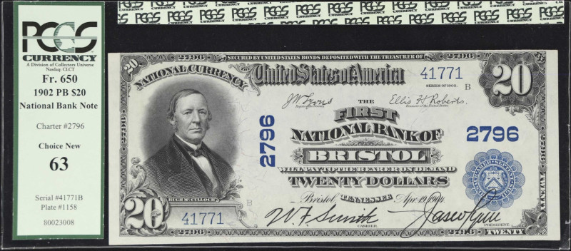 Bristol, Tennessee. $20 1902 Plain Back. Fr. 650. The First NB. Charter #2796. P...