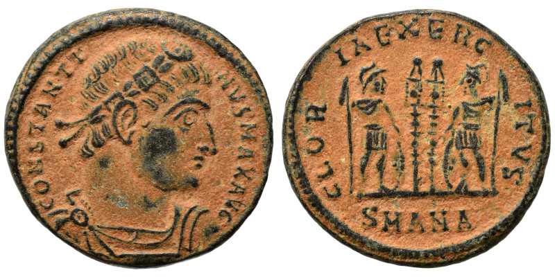 Constantine I, 307/310-337. Follis (bronze, 2.61 g, 17 mm), Antioch. CONSTANTINV...